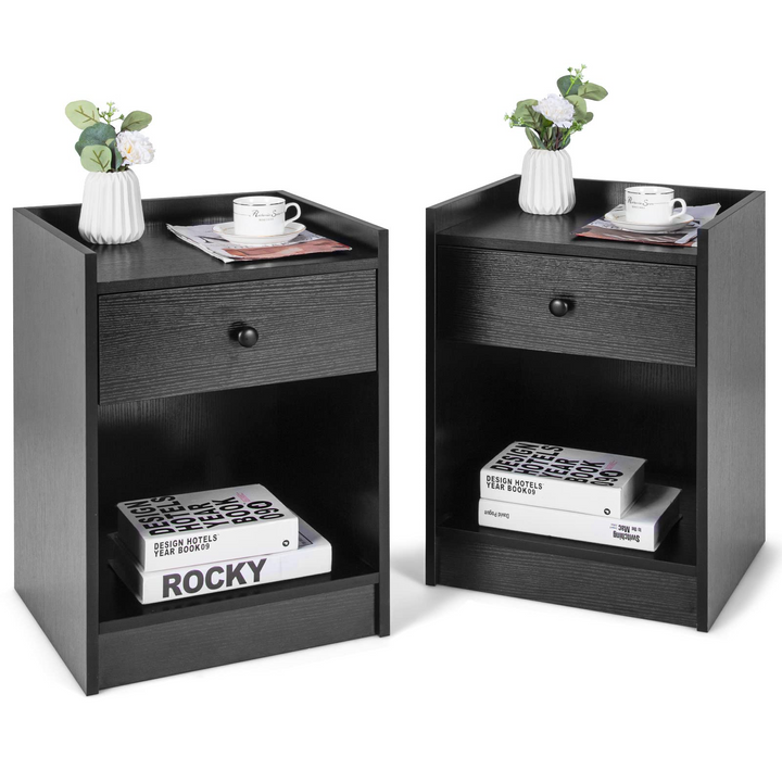 Giantex Nightstands Set of 2, Modern End Tables w/Storage Drawer &amp; Open Compartment
