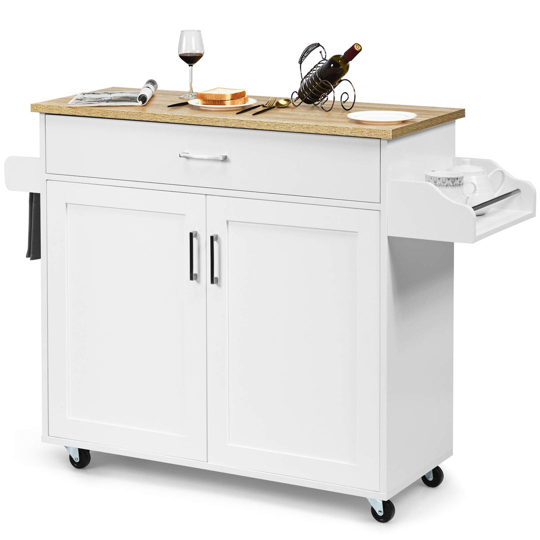 Giantex Kitchen Island, Rolling Kitchen Cart with Spice and Towel Rack, Large Drawer &amp; 2-Door Storage Cabinet