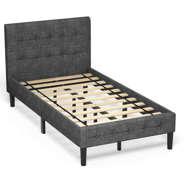 Platform Twin Bed with Button Tufted Headboard | Upholstered Bed Frame