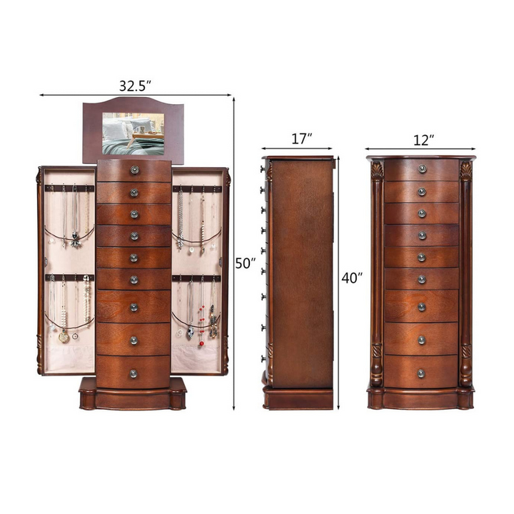 Large Jewelry Armoire Cabinet with 8 Drawers &amp; 2 Swing Doors - Giantex