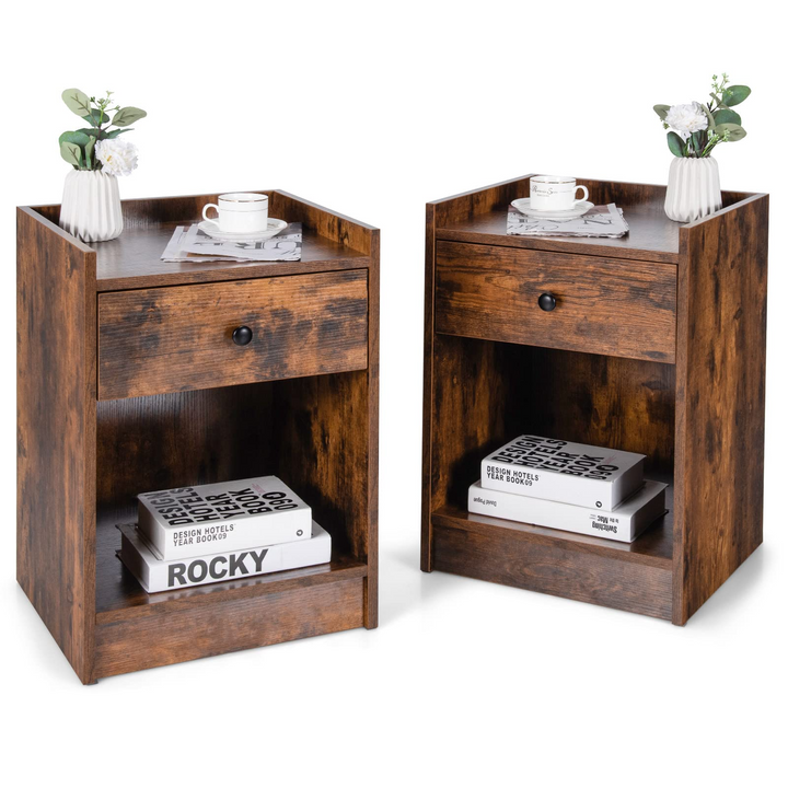 Giantex Nightstands Set of 2, Modern End Tables w/Storage Drawer &amp; Open Compartment