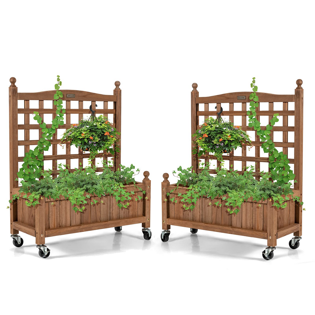 Wood Planter with Lattice Trellis and Wheels, 25&