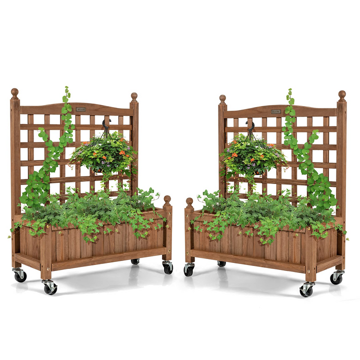 Wood Planter with Lattice Trellis and Wheels, 25&