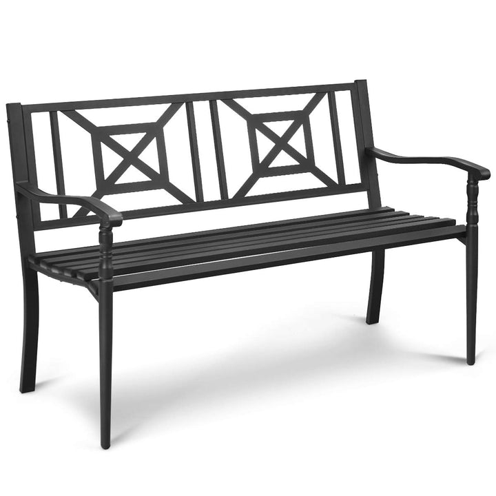 Giantex Elegant Loveseat w/Decorative Backrest &amp; Ergonomic Armrest for Outdoor Garden, Backyard, Lawn, Porch, Path (Black)