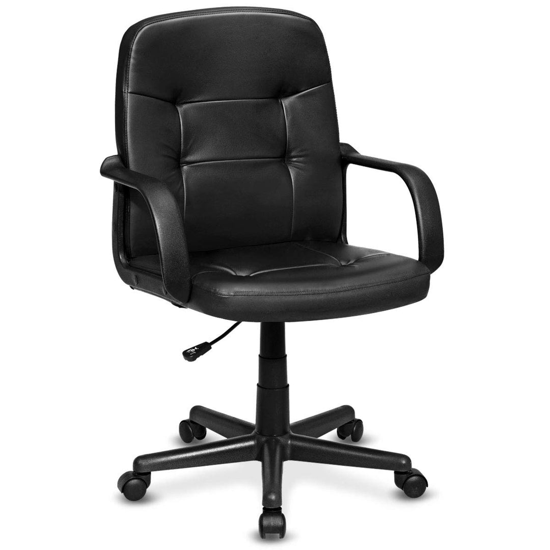 Giantex Ergonomic Office Chair Black Mid-Back Leather Computer Desk Chair with Arms
