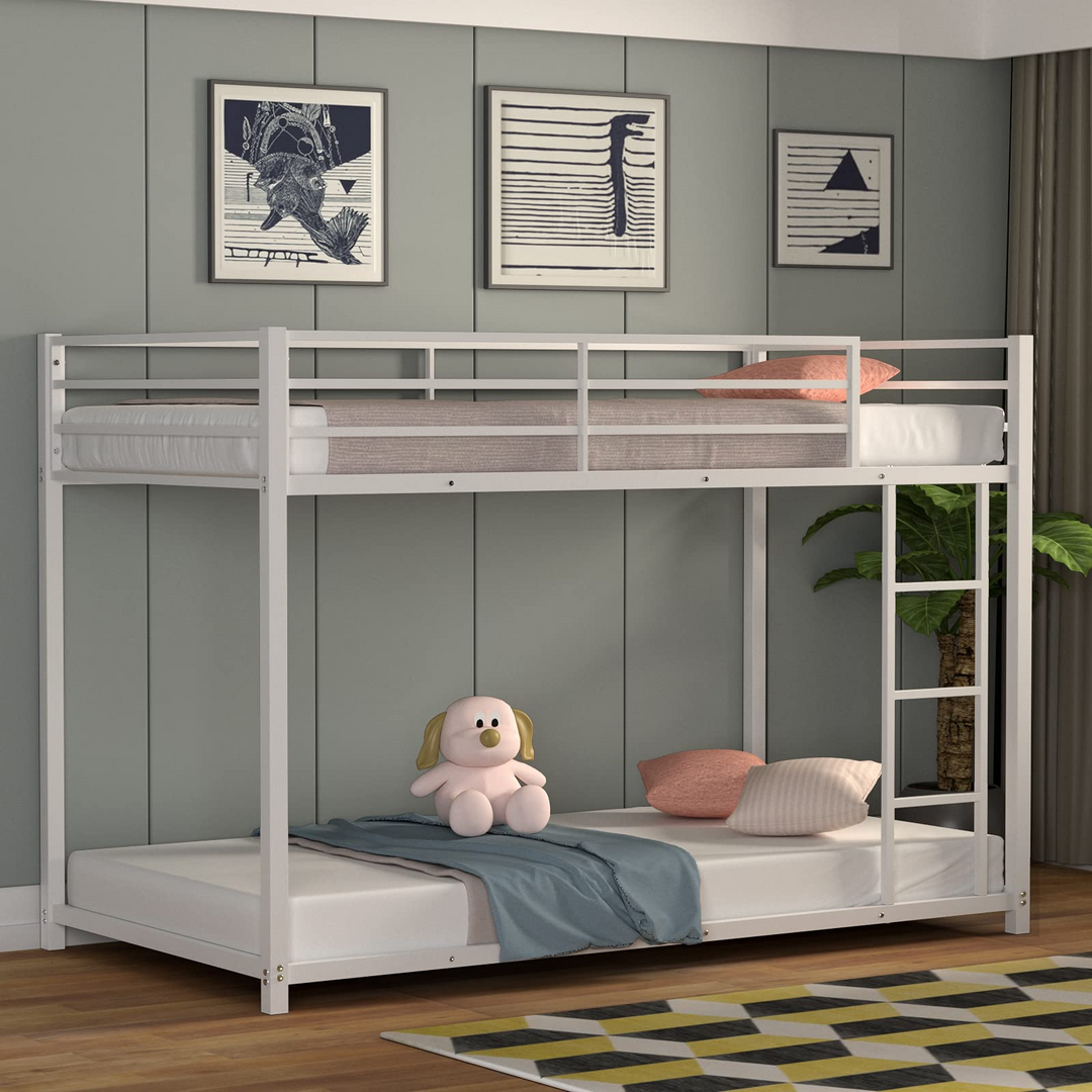 Classic Bunk Bed Frame with Safety Guard Rails &amp; Side Ladder