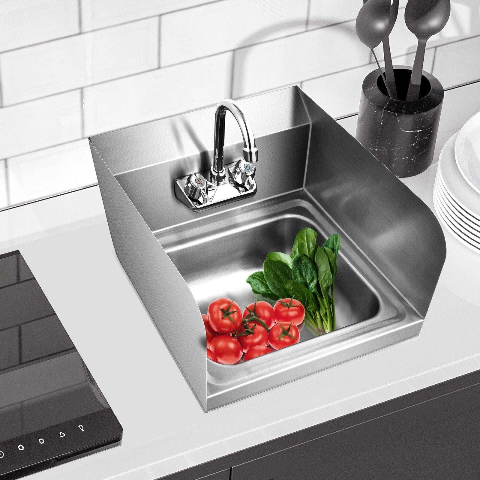 Giantex Stainless Steel Hand Washing Sink, Wall Mount Hand Sink w/ Faucet, 17" x 15" - Giantexus