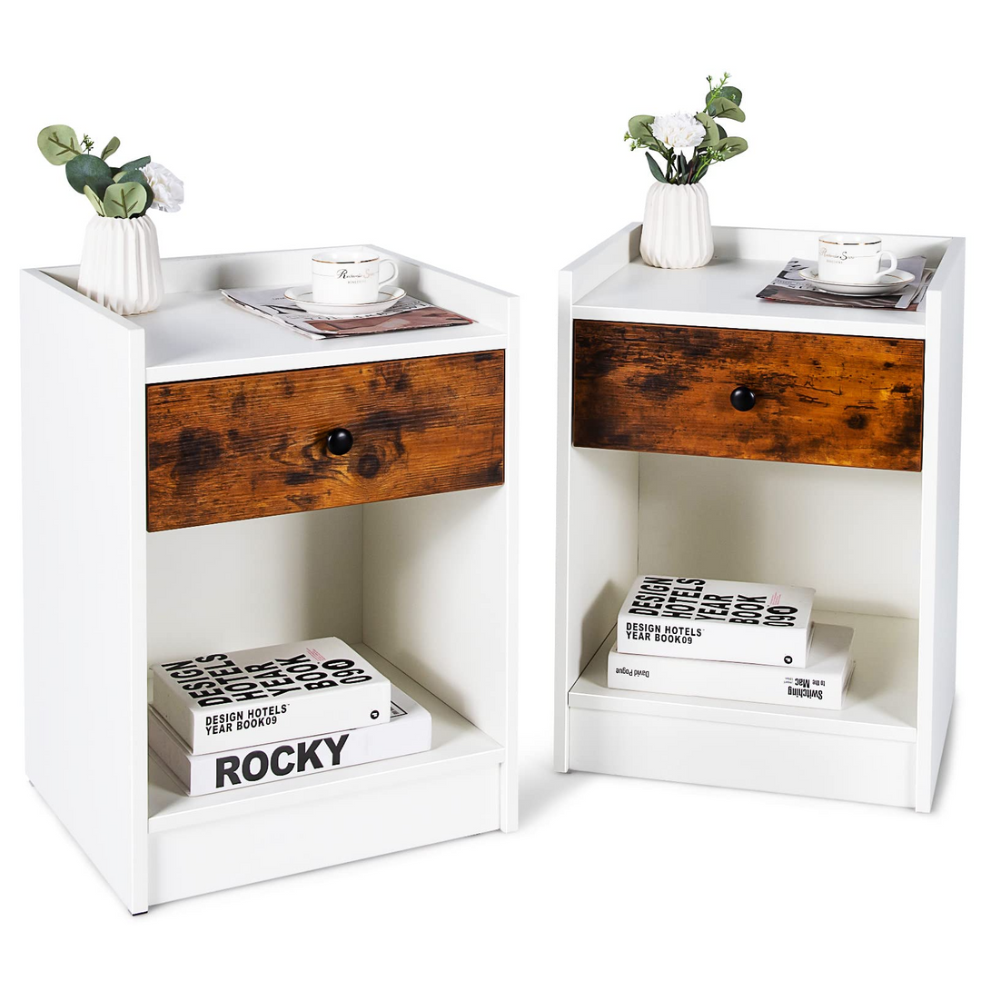 Giantex Nightstands Set of 2, Modern End Tables w/Storage Drawer &amp; Open Compartment