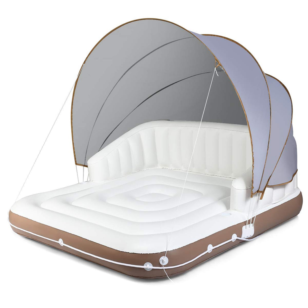 Giantex Canopy Island Inflatable Pool Float Comfortable Lounge Surface – Built-in Cup Holders – Detachable Sunshade – 440lb Max Weight Capacity
