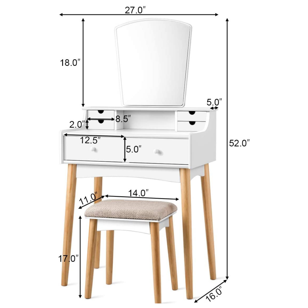 CHARMAID | Makeup Vanity Set with 6 Drawers, White - Giantexus