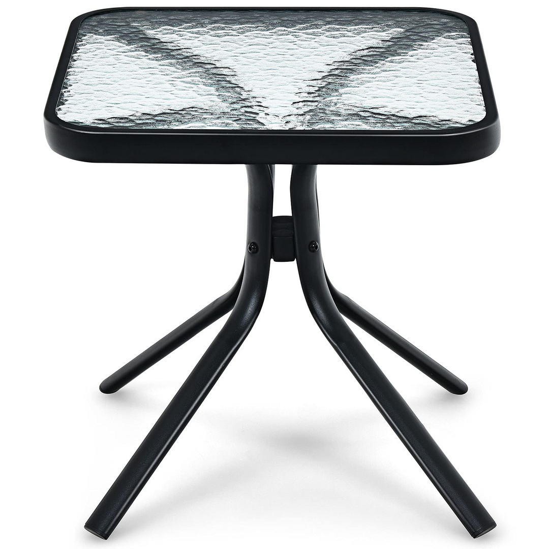 Giantex Patio Bistro Table | Outside Metal Square Bar Dining Table W/Tempered Glass Tabletop for Deck (1/2)