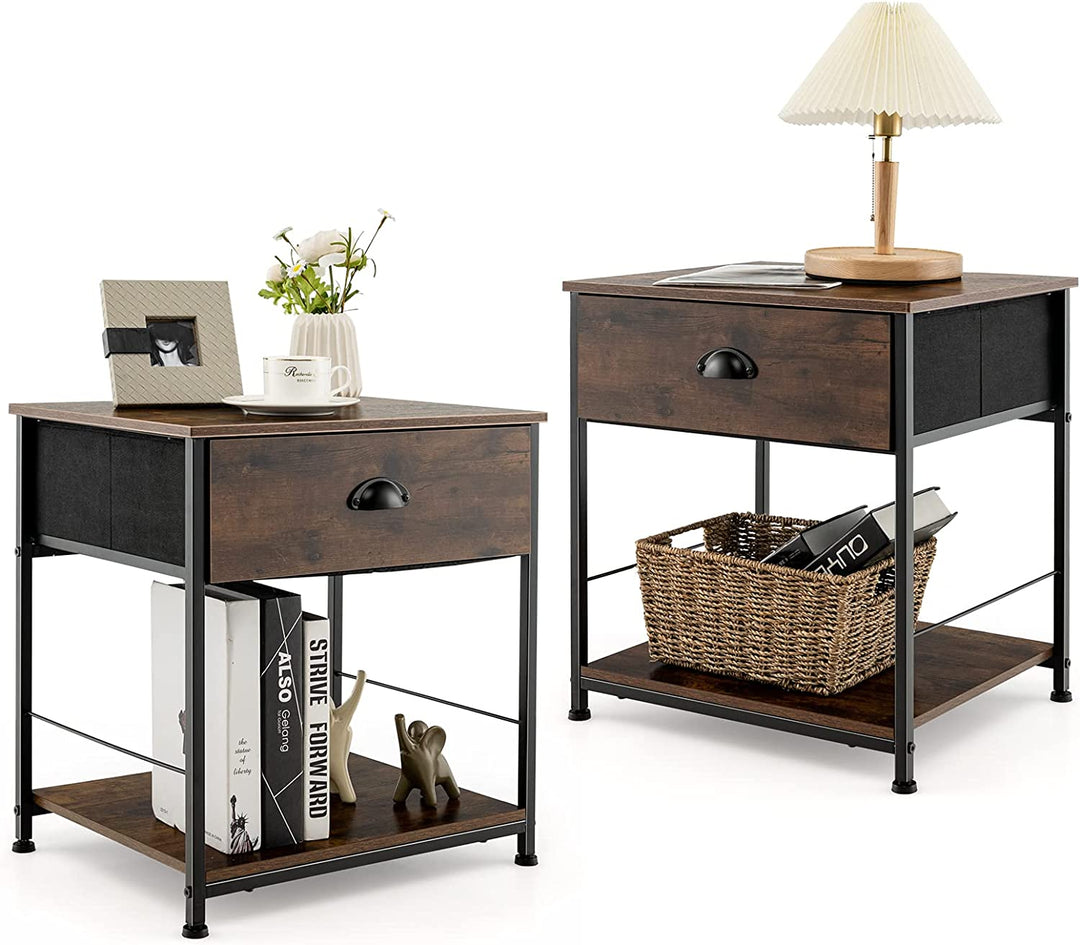 Giantex Nightstand with Drawers, Bedside Table w/Removable Fabric Bins &amp; Pull Handle