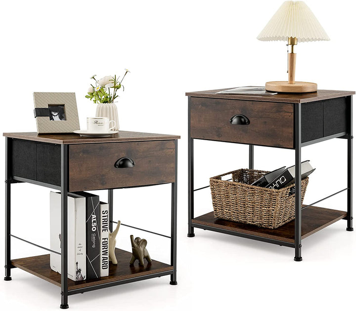 Giantex Nightstand with Drawers, Bedside Table w/Removable Fabric Bins &amp; Pull Handle