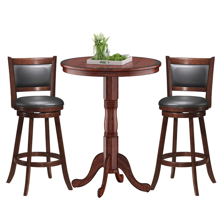 Giantex 3 Pcs Pub Table Set, Wooden Pub Pedestal Side Table w/Stable Base