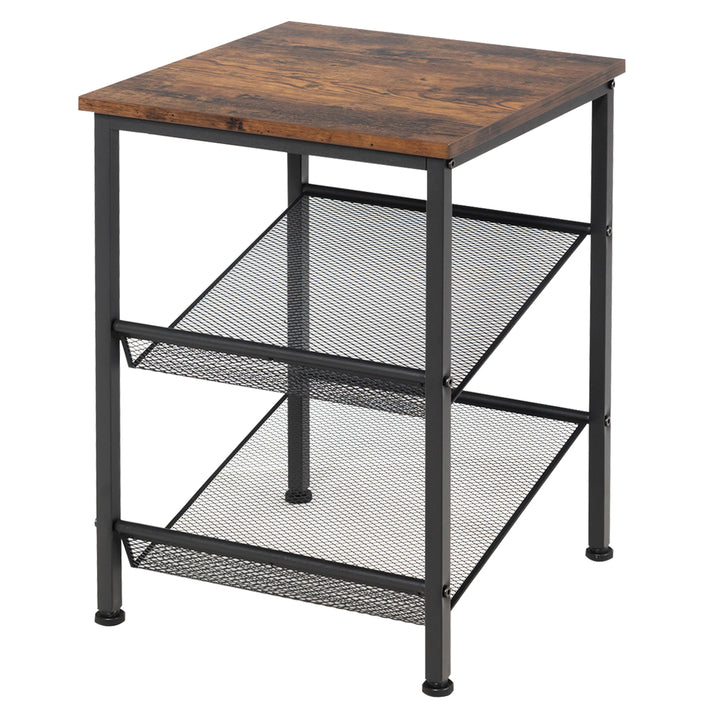 Giantex Stable Metal Frame Easy Assembly Accent Wood Look Printer Table Bedroom Nightstand(1,Black&amp;Rustic Brown)