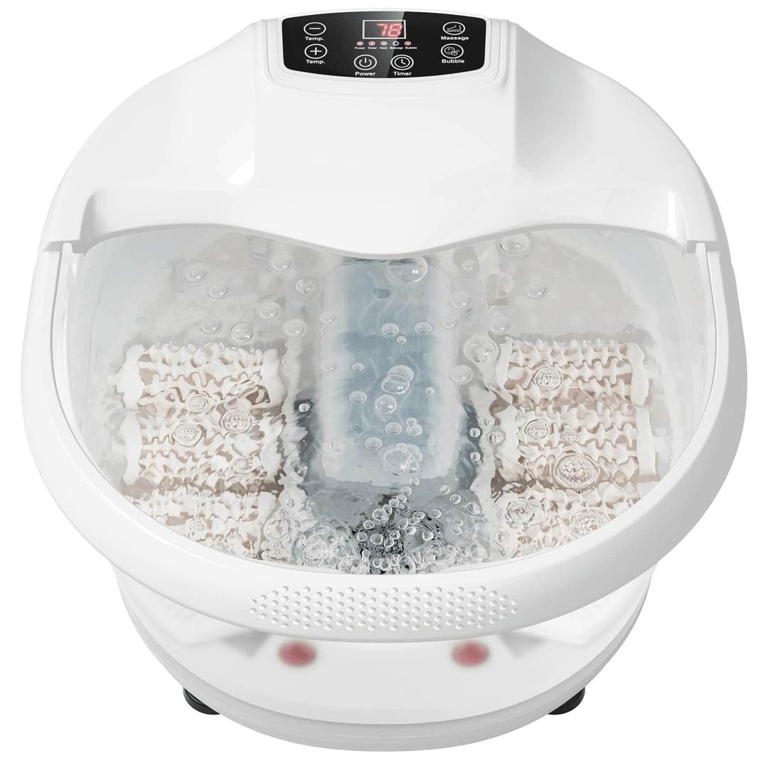 Giantex Foot Spa Bath Massager with Heat Bubbles, 6 Motorized Massage Rollers, Fast Heating, Red Light, Adjustable Temperature &amp; Time (Blue/White) - Giantexus