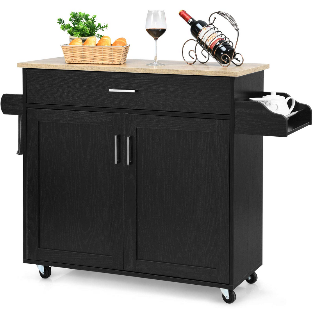 Giantex Kitchen Island, Rolling Kitchen Cart with Spice and Towel Rack, Large Drawer &amp; 2-Door Storage Cabinet