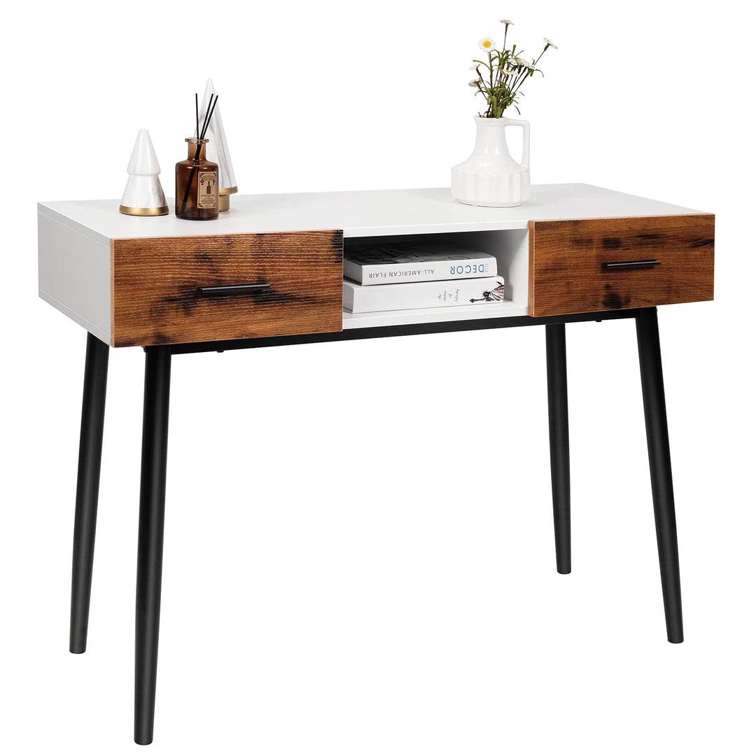 Giantex 48" Console Table, Industrial Style Sofa Table w/ 2 Drawers &amp; Middle Open Shelf