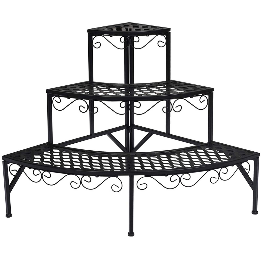 Giantex Corner Plant Stand, 3 Tier Metal Flower Holder, Ladder Potted Corner Shelf