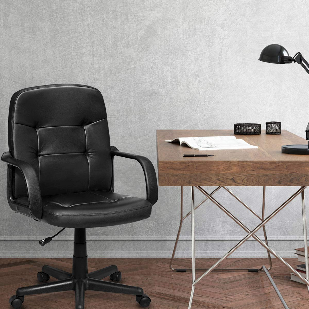 Giantex Ergonomic Office Chair Black Mid-Back Leather Computer Desk Chair with Arms