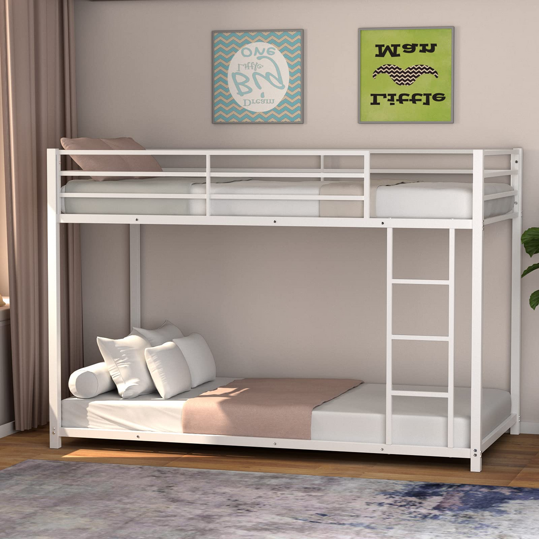 Classic Bunk Bed Frame with Safety Guard Rails &amp; Side Ladder