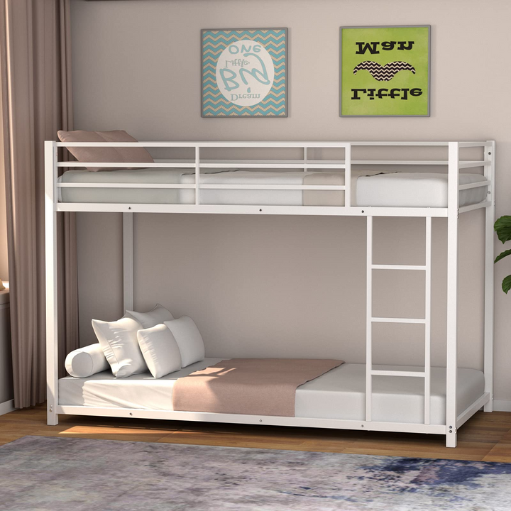 Classic Bunk Bed Frame with Safety Guard Rails &amp; Side Ladder
