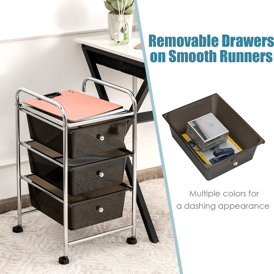 Giantex Rolling Cart with Drawers, Craft Organizer with Wheels, 3 Drawer Storage Container Bins