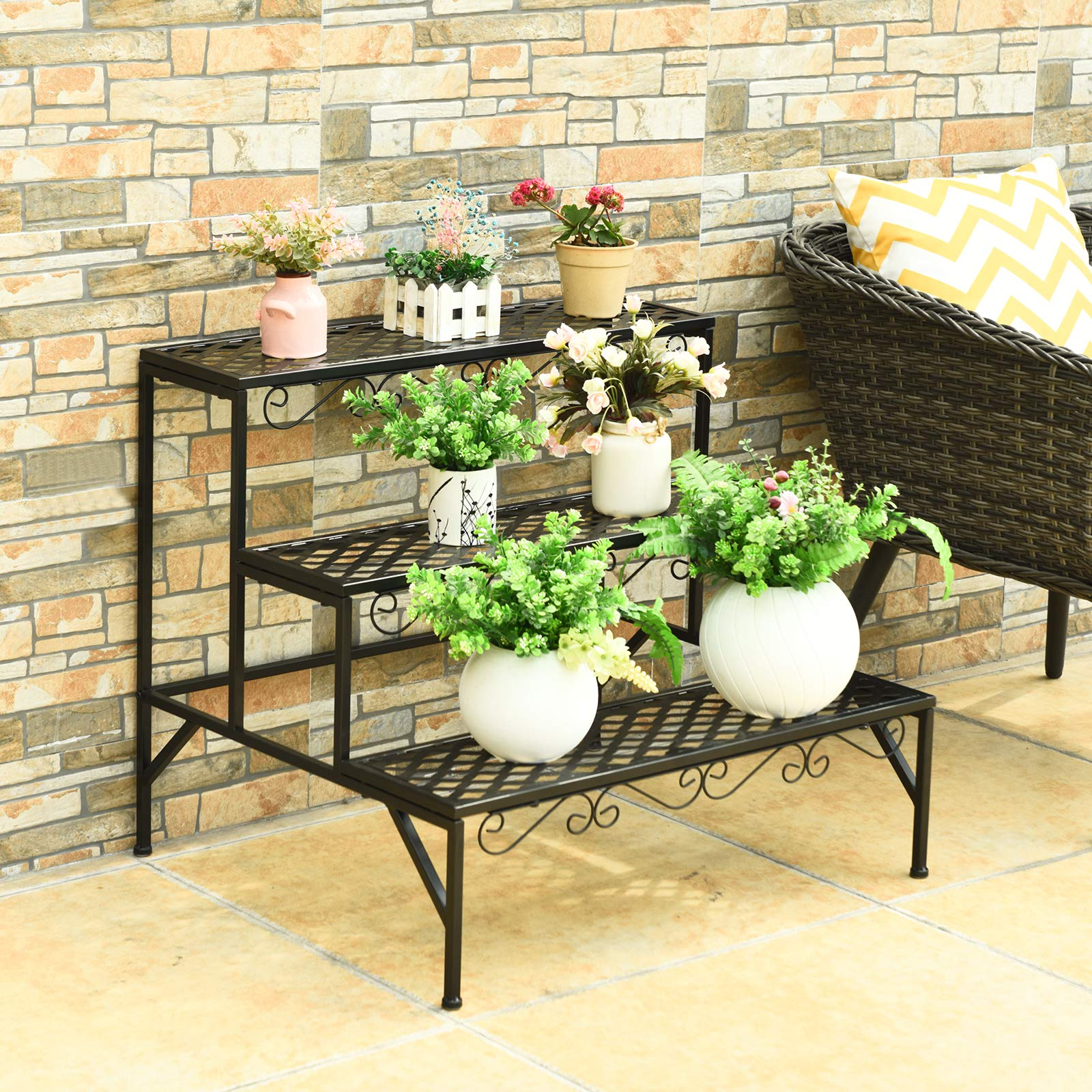 3 Tiers Metal Plant Stand, Ladder Plant Display Rack - Giantex
