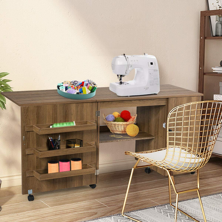 Giantex Folding Sewing Cabinet with 3 Storage Bins