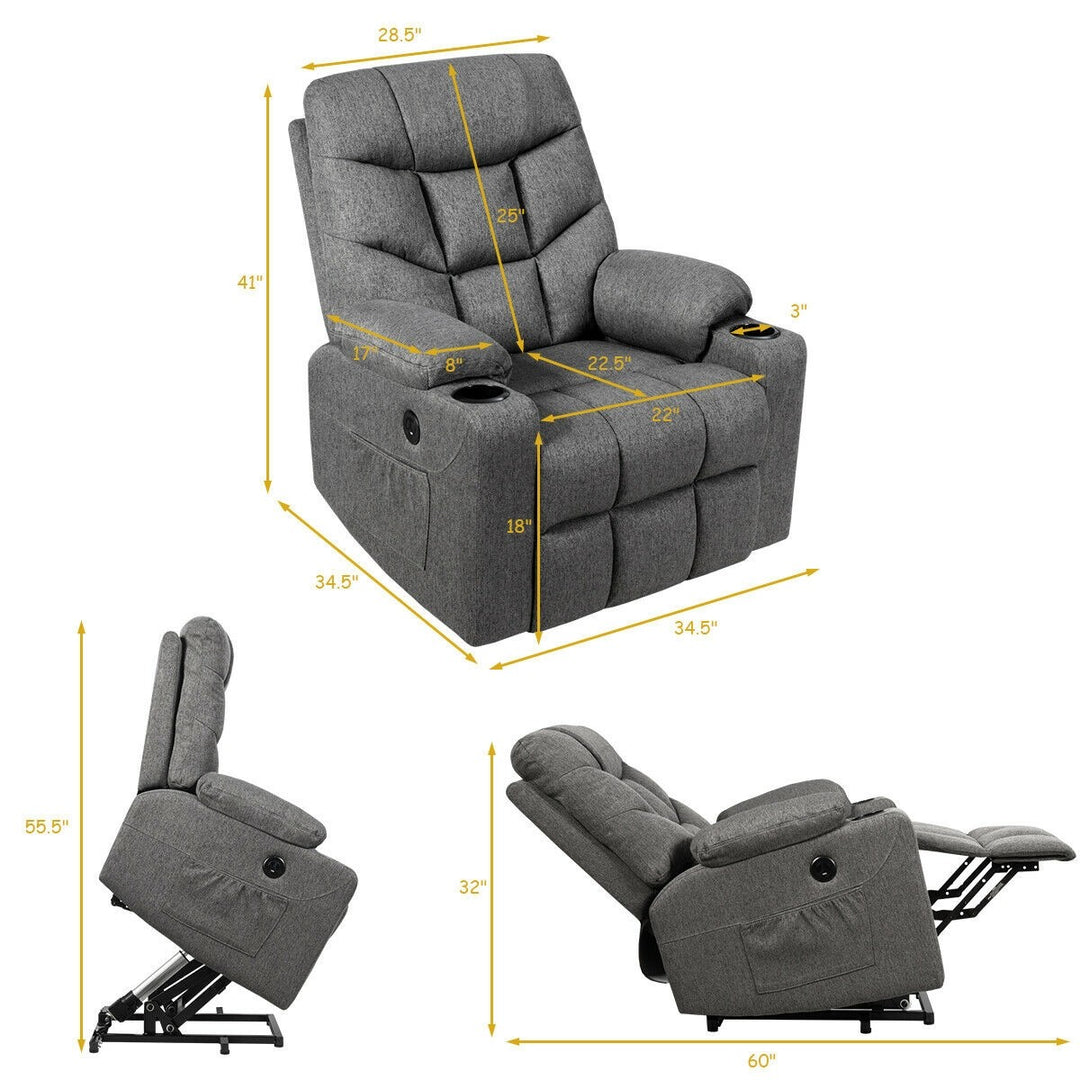 Power Lift Chair w/ 8 Point Massage &amp; Lumbar Heat &amp; 2 Side Pockets Cup Holders USB Charge Port
