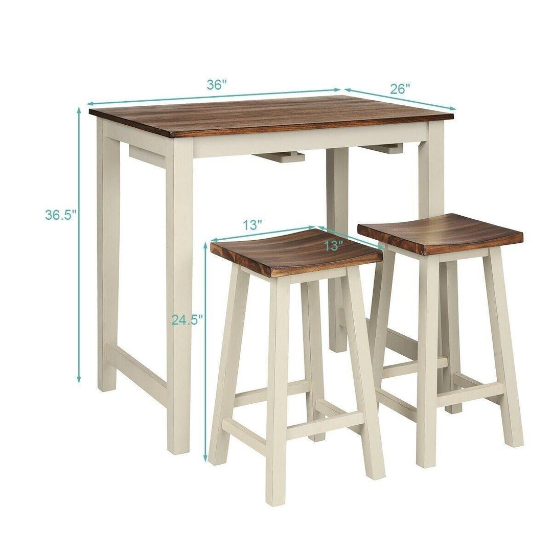 3 Piece Pub Dining Set, Counter Height Pub Table with 2 Saddle Bar Stools, Tavern Collection Table (Brown &amp; Milky White) - Giantexus