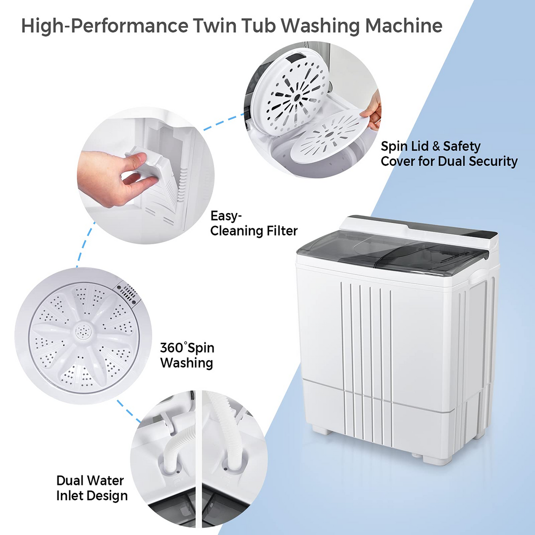 Compact Mini Laundry Washer for Apartment and Home (White &amp; Gray)