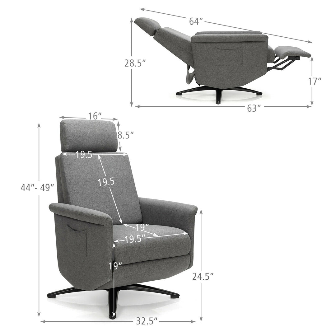 Recliner Chair with Vibration Massage, 360 Degree Swivel Reclining Sofa Chair, Adjustable Headrest &amp; Footrest