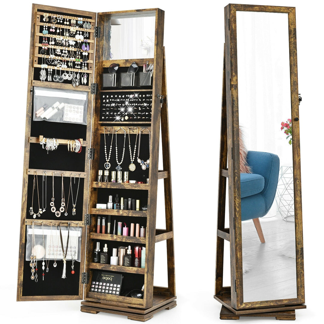 CHARMAID | 360-degree Rotating Jewelry Armoire with Higher Full Length Mirror - Giantexus