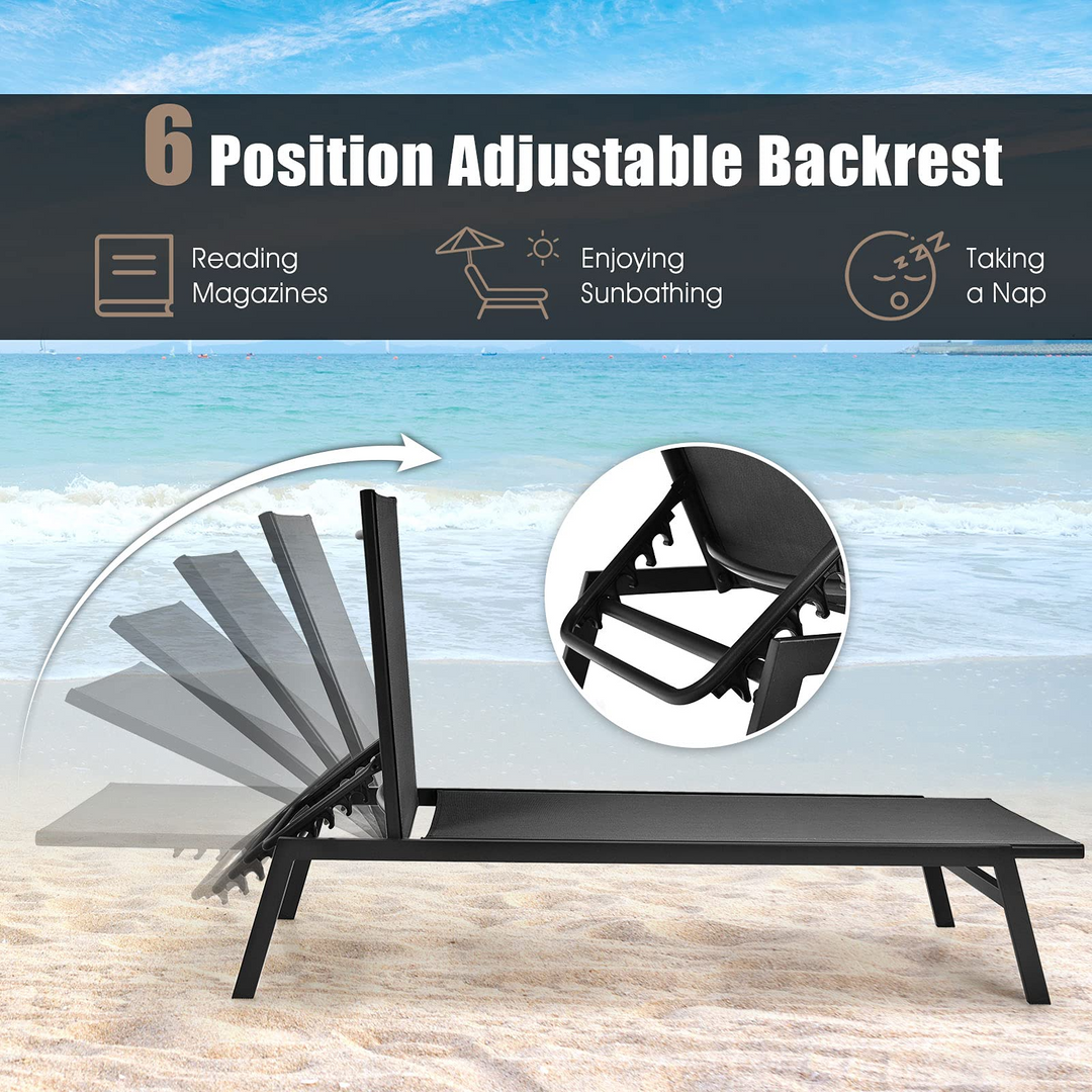 Giantex Chaise Lounge Chair Patio Chaise Lounger with 6-Postion Adjustable Backrest and Breathable Fabric