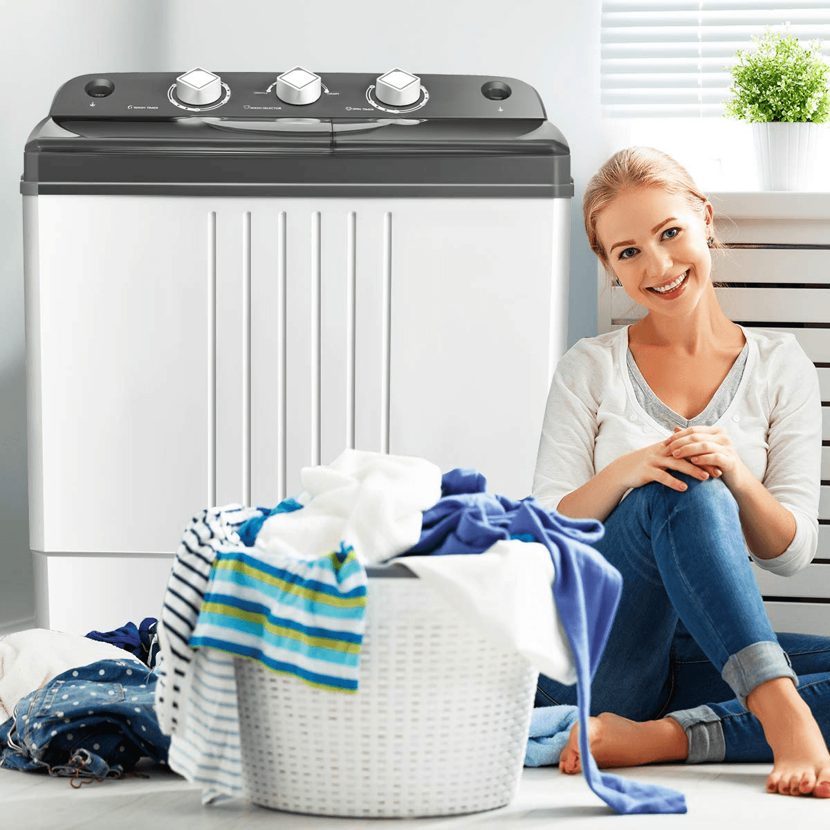 20Lbs Capacity (12Lbs Washing and 8Lbs Spinning), Compact Portable Washing Machine, Mini Laundry Washer for Apartment and Home - Giantexus