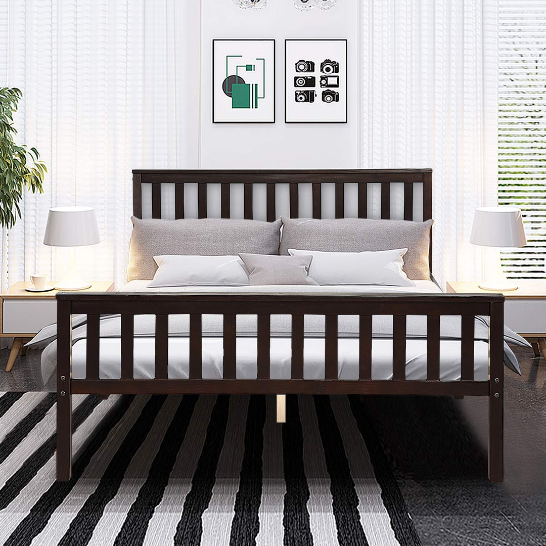 Giantex Queen Size Wood Slats Great Support with Six Legs, No Box Spring Needed, Antique Espresso