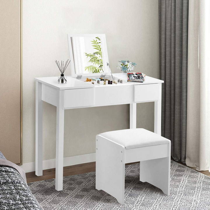 Giantex Makeup Dressing Table Writing Desk with 2 Drawers &amp; 3 Removable Organizers