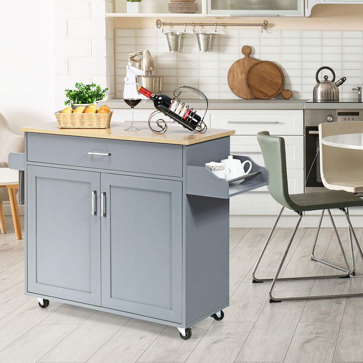 Giantex Kitchen Island, Rolling Kitchen Cart with Spice and Towel Rack, Large Drawer &amp; 2-Door Storage Cabinet
