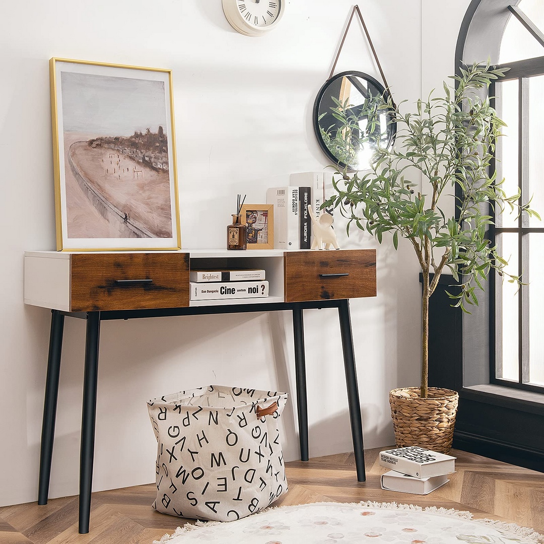 Giantex 48" Console Table, Industrial Style Sofa Table w/ 2 Drawers &amp; Middle Open Shelf