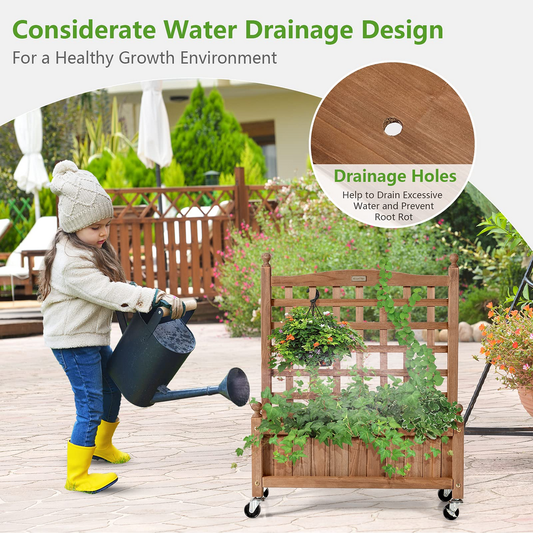 Wood Planter with Lattice Trellis and Wheels, 25&