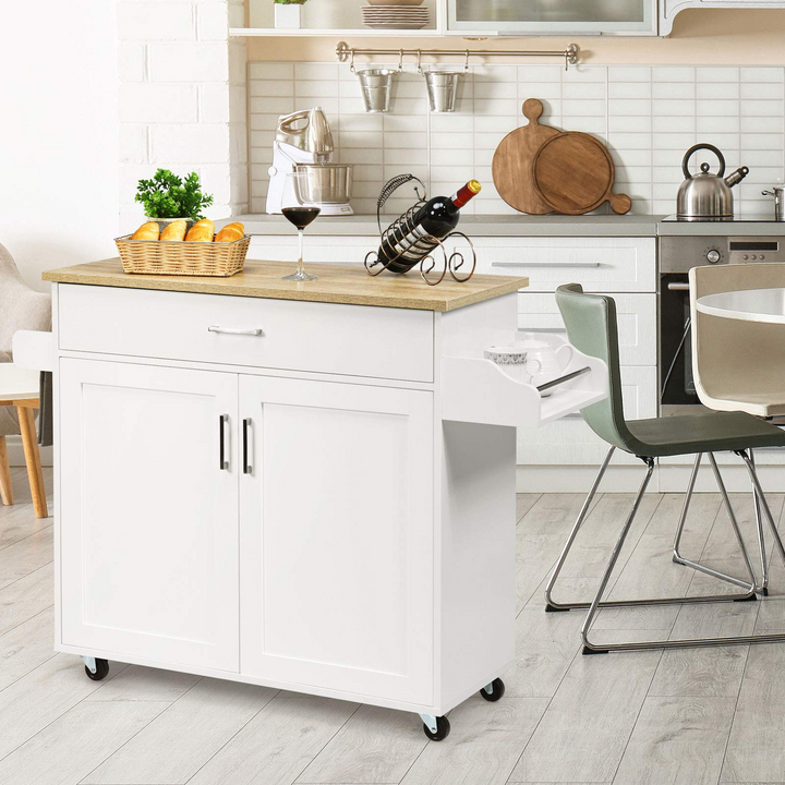 Giantex Kitchen Island, Rolling Kitchen Cart with Spice and Towel Rack, Large Drawer &amp; 2-Door Storage Cabinet