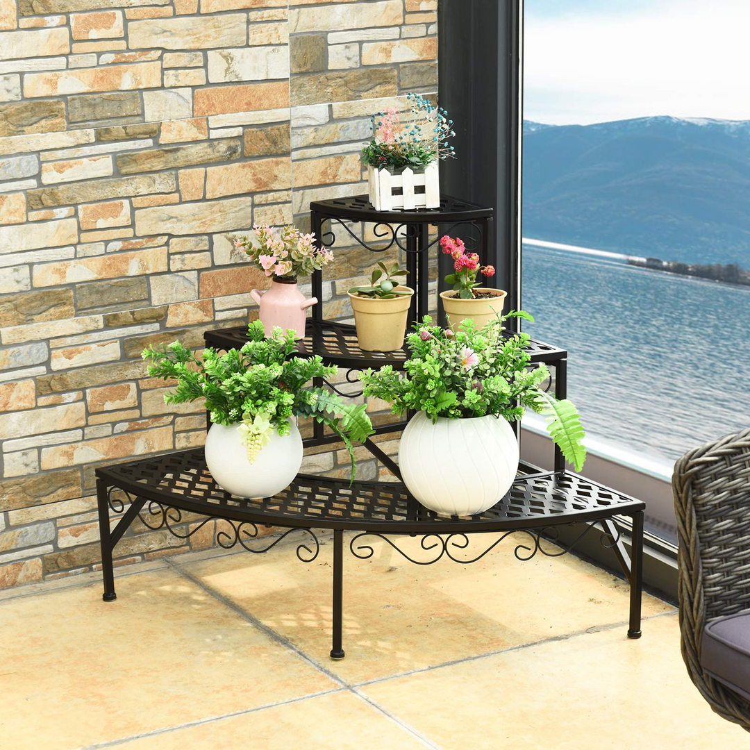 Giantex Corner Plant Stand, 3 Tier Metal Flower Holder, Ladder Potted Corner Shelf