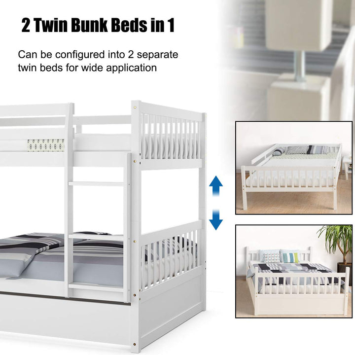 Giantex Full Over Full Bunk Bed with Trundle Guardrails and Ladder
