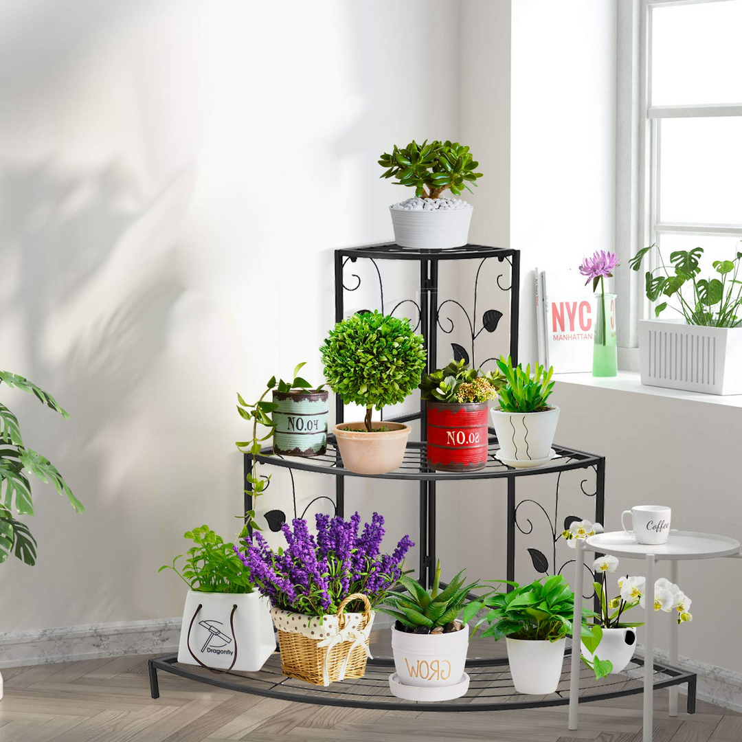 3 Tiers Corner Shelf Metal Plant Stand - Giantex