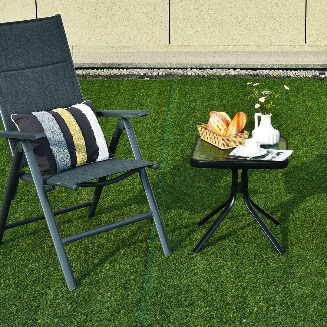 Giantex Patio Bistro Table | Outside Metal Square Bar Dining Table W/Tempered Glass Tabletop for Deck (1/2)