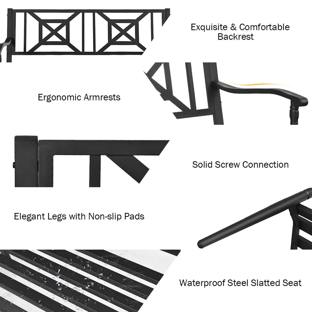 Giantex Elegant Loveseat w/Decorative Backrest &amp; Ergonomic Armrest for Outdoor Garden, Backyard, Lawn, Porch, Path (Black)