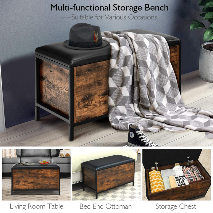Giantex Industrial Storage Bench, Flip Top Storage Ottoman, Toy Box Organizer