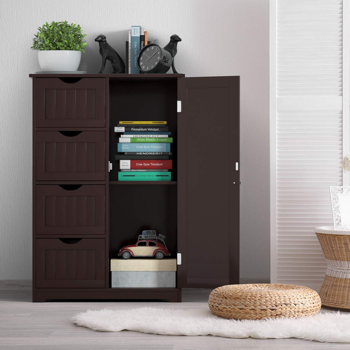 Giantex Bathroom Floor Cabinet Wooden with 1 Door &amp; 4 Drawer