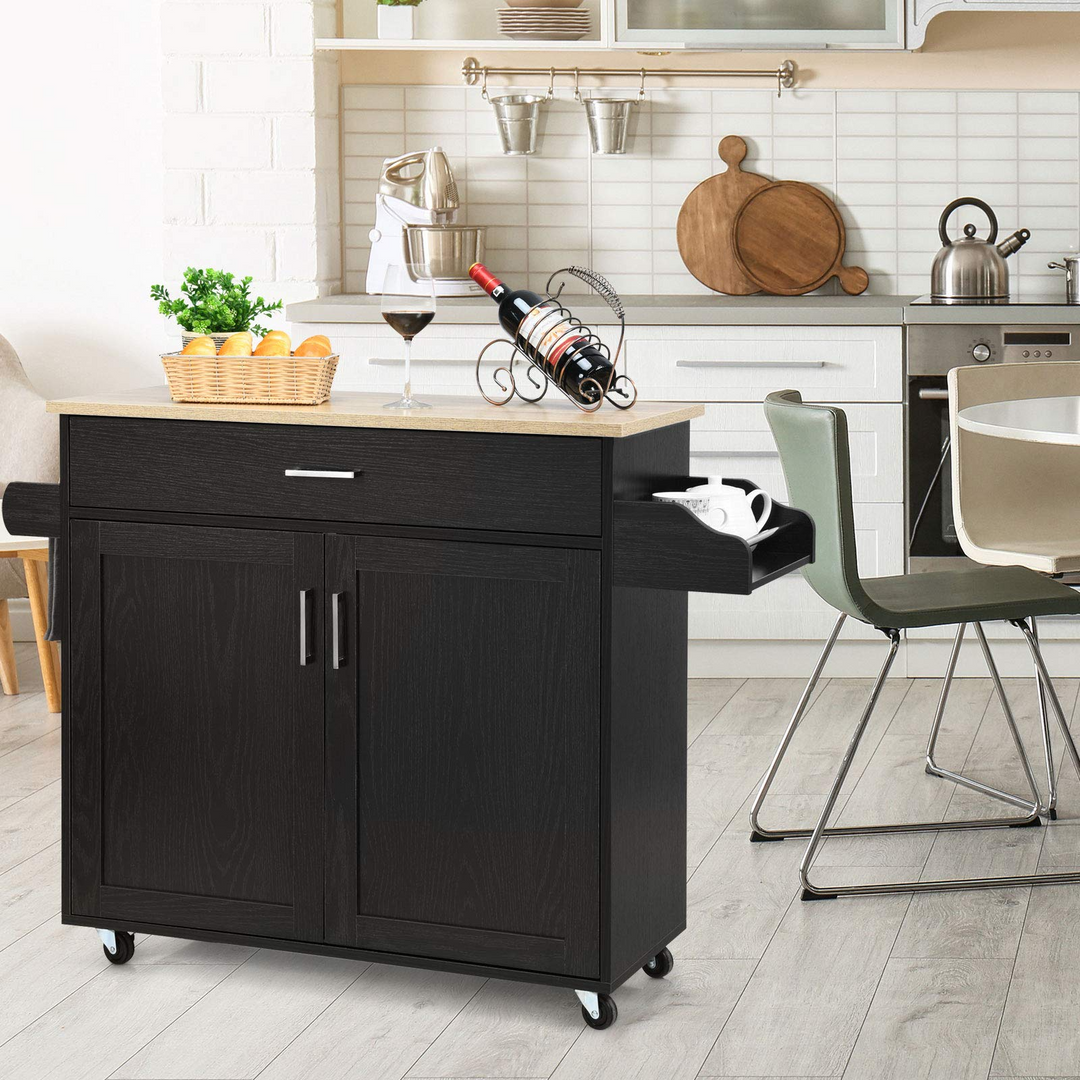 Giantex Kitchen Island, Rolling Kitchen Cart with Spice and Towel Rack, Large Drawer &amp; 2-Door Storage Cabinet